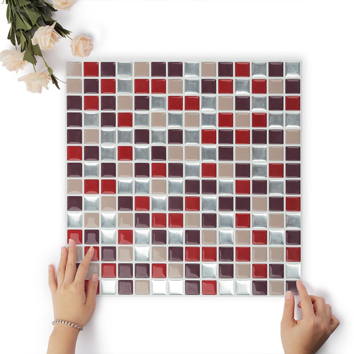 Mix Red Self adhesive Mosaic Wallpaper Sheet for Kitchen