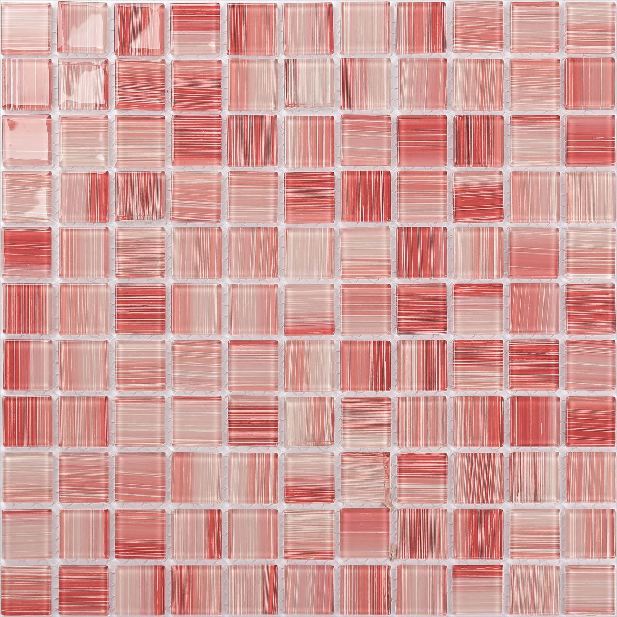 SQUARES BRIGHT RED BLEND GLOSSY GLASS MOSAIC TILE