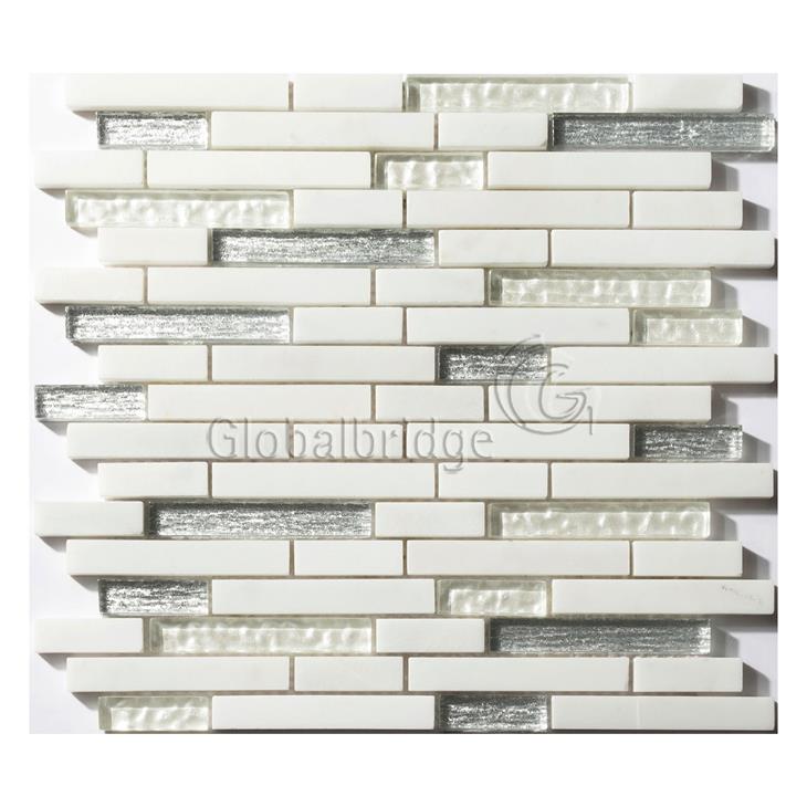 Classic pure white glass mosaic bathroom strip wall mosaic tile